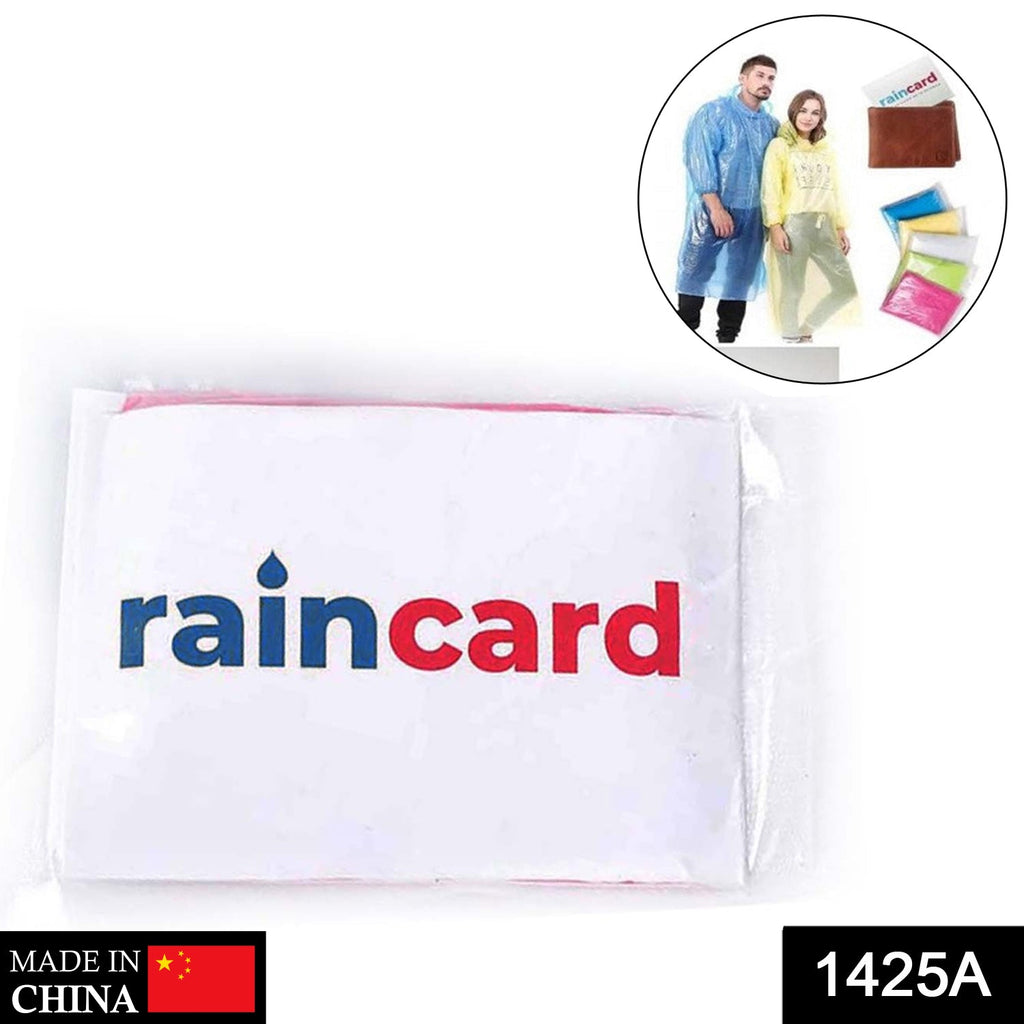 Close-up of a 'raincard' in a plastic sleeve, with an inset of people wearing rain ponchos and various card colors.