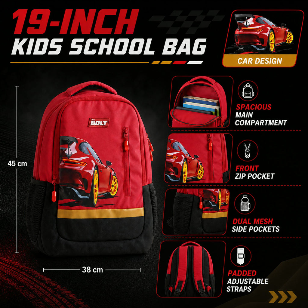 19-inch Kid’s School Bag – Spacious & Stylish with Car Design