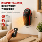 Lifestyle image of the compact wall plug-in room heater in use.