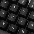 A close-up view of several black keyboard keys with white letters and numbers.