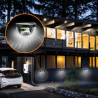 Solar fence light casting decorative honeycomb light pattern on surface