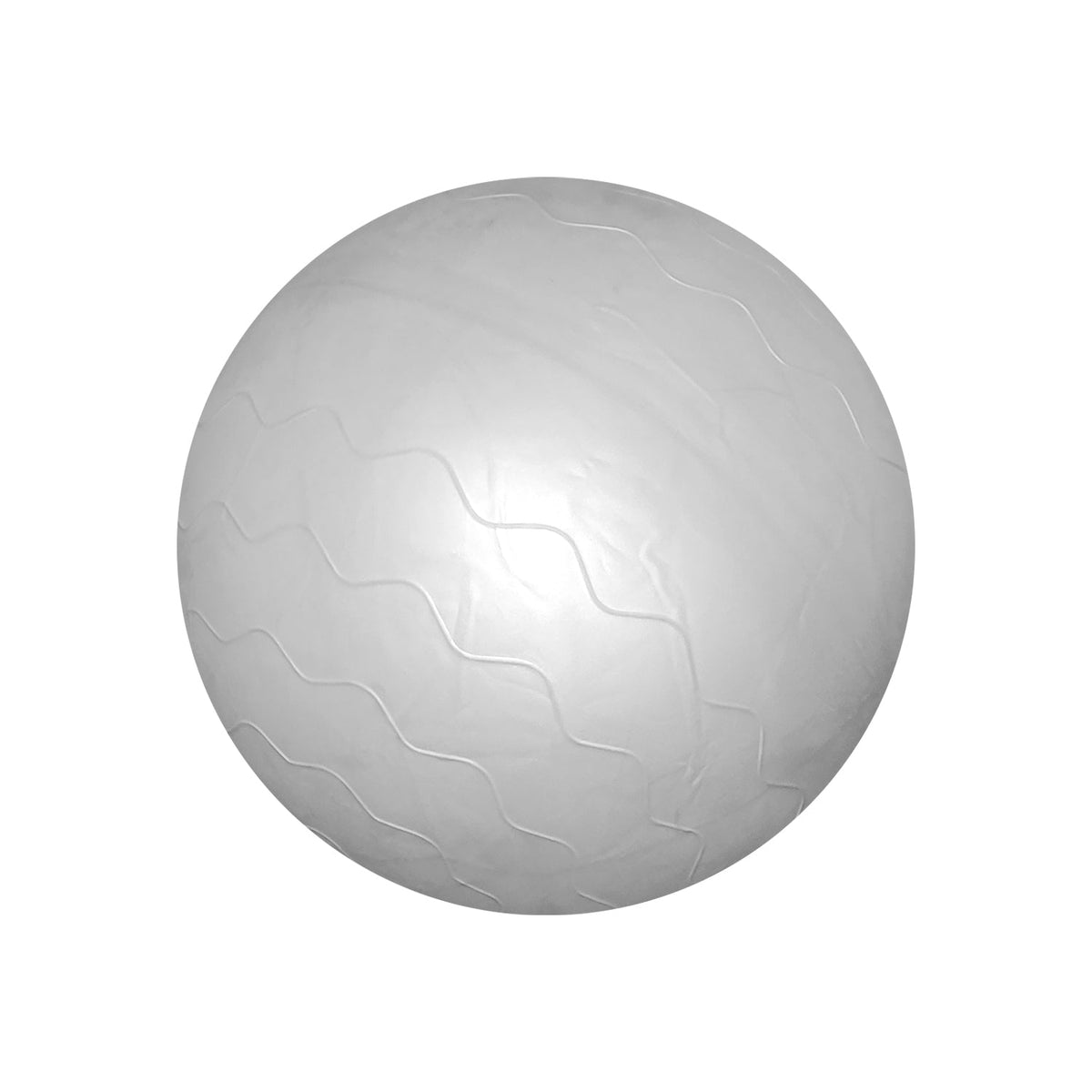 A close-up of a grey stability ball with a wavy textured pattern, against a white background.