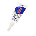 A white and blue tube of 'Seam Beauty Agent' sealant with a nozzle, isolated on a white background.