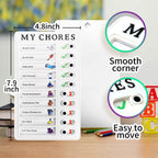White 'MY CHORES' board with dimensions 7.9 and 4.8 inches, showing smooth corners and easy-to-move features.