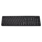 A top-down view of a full-size black wired keyboard with a numeric keypad on a white background.