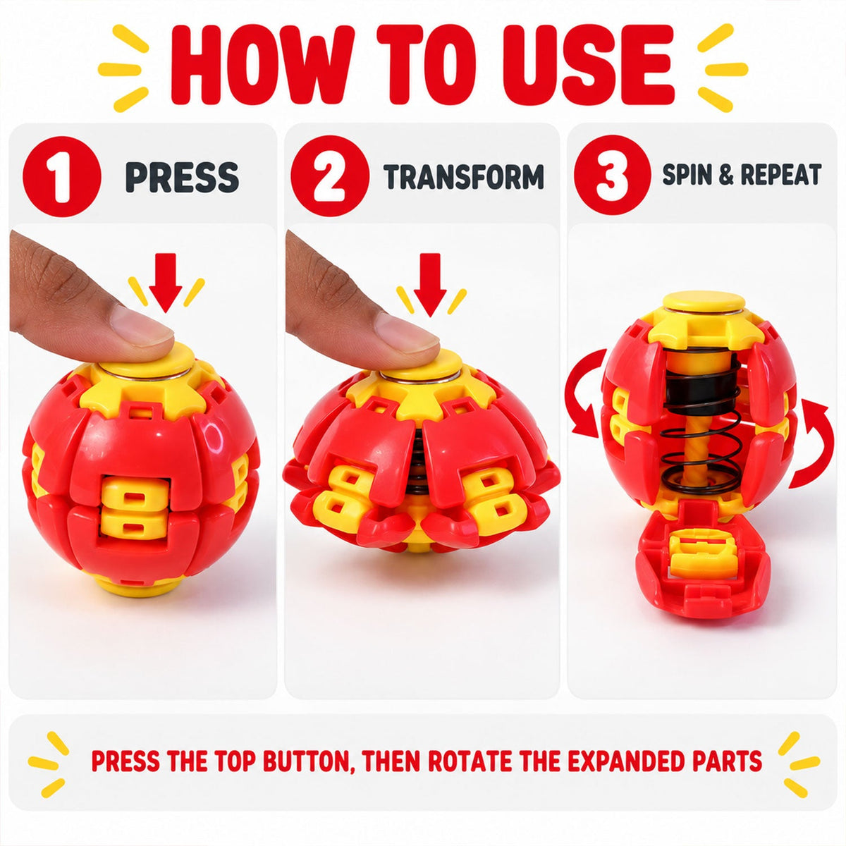 Transforming Spinner Flat Ball Toy with 360 Degree Spin for Kids and Desk Play