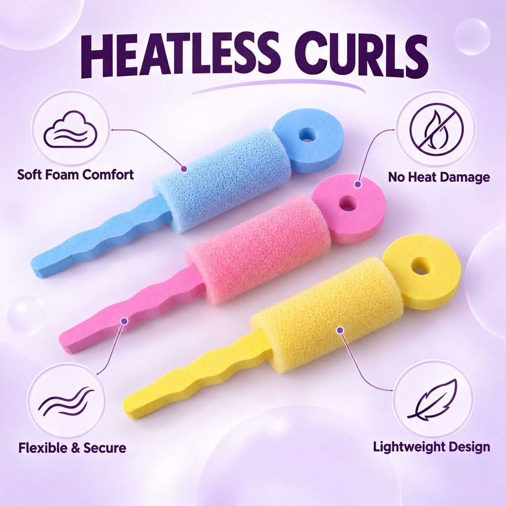 Heatless Foam Hair Rollers, Soft Bendable Hair Curlers Accessory (3 Pc Set)