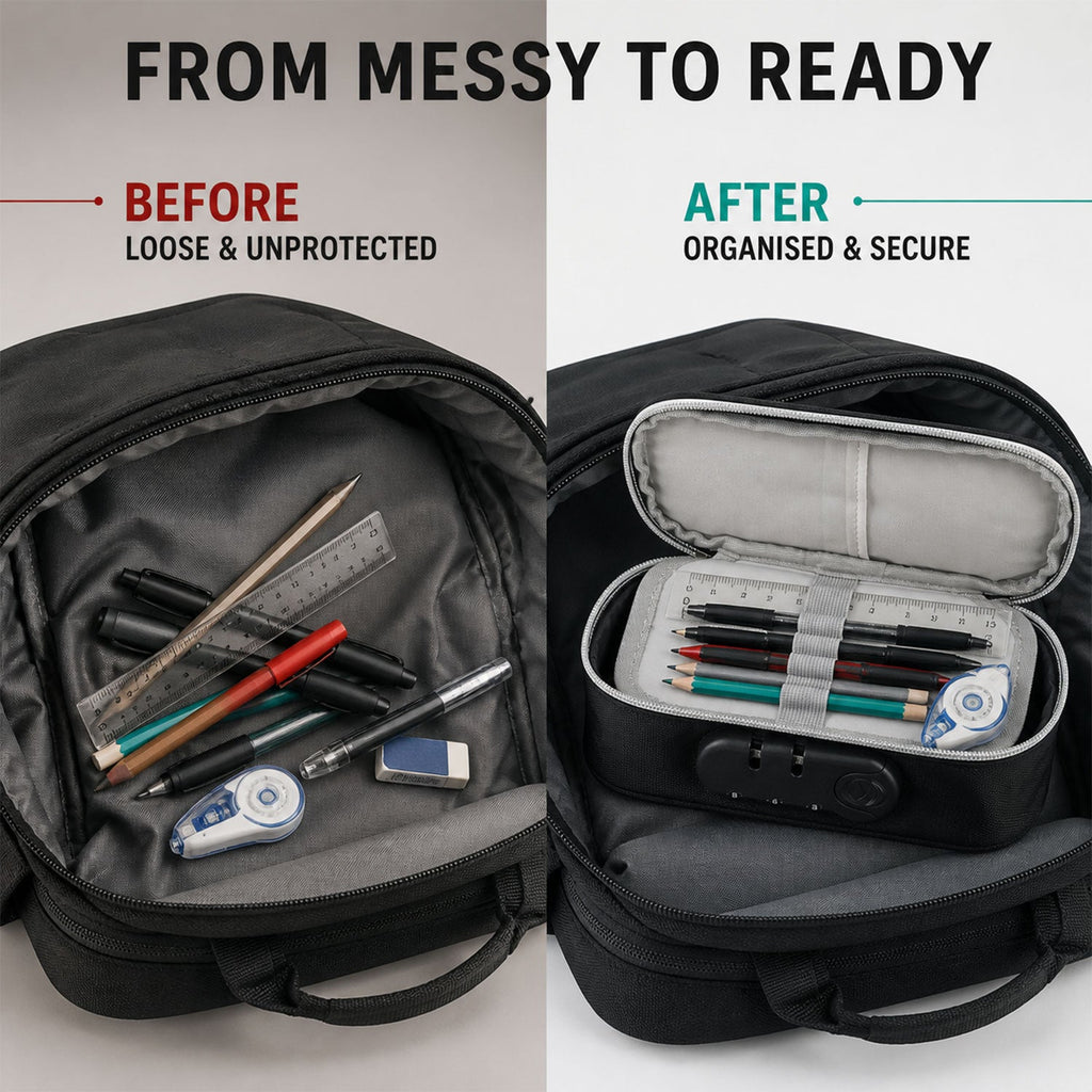 4 Layer Zipper Stationery Pouch Pencil Case with Combination Lock for Students