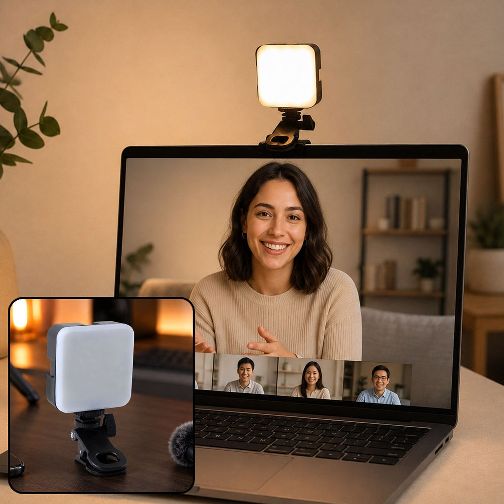 Portable rechargeable RGB camera LED light with clip mount