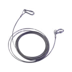 A coiled silver wire rope with two attached locking hooks on a white background.