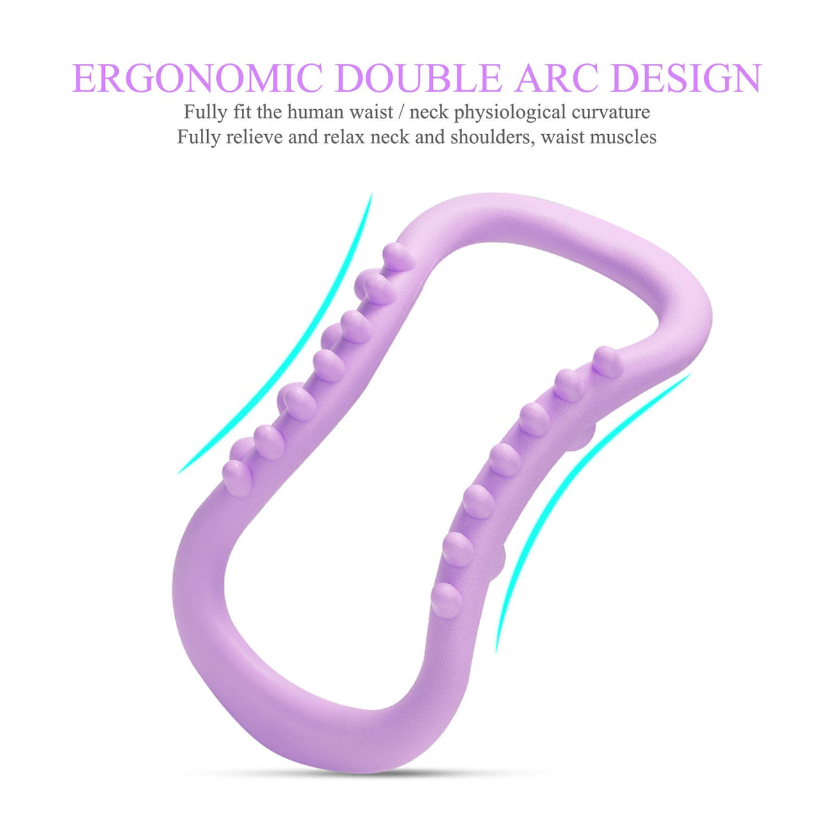 A lavender pilates ring with textured bumps, highlighting its ergonomic double arc design for relief.