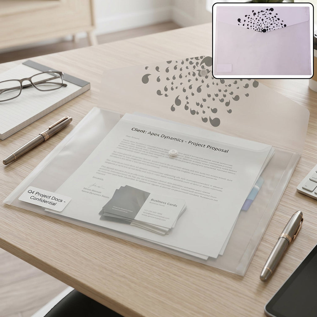 Plastic document folder decorative flap A4