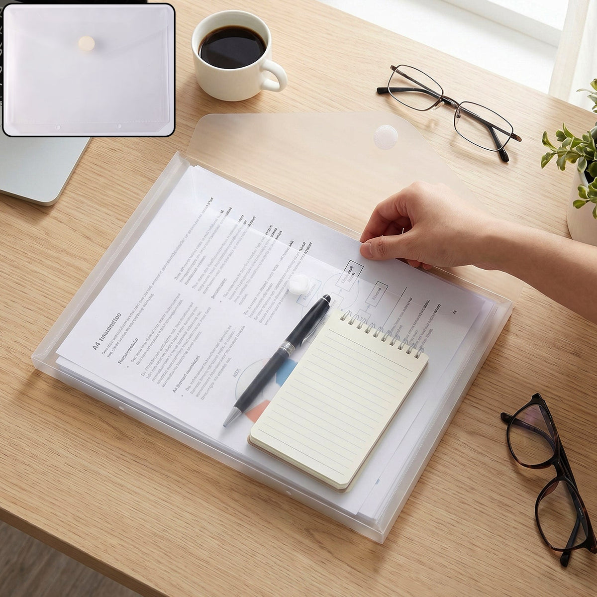 Transparent plastic button file folder A4