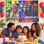 Superhero happy birthday backdrop curtain