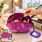 Floral cosmetic zipper pouch attached mirror