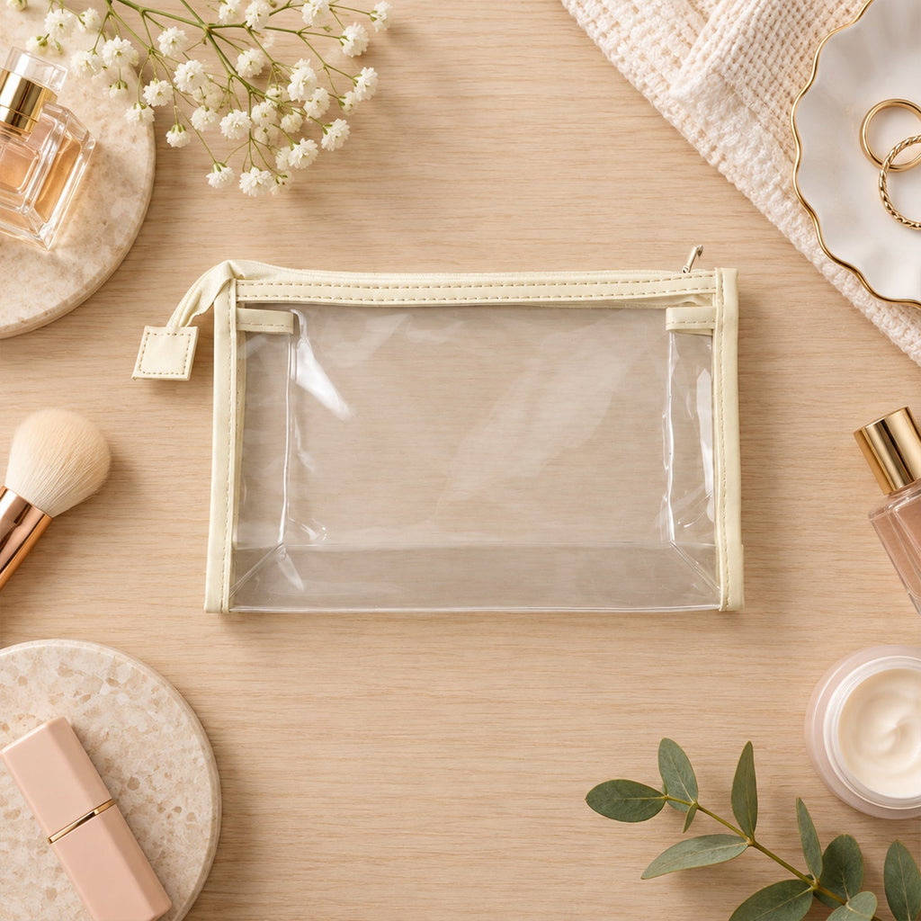 Transparent makeup pouch white bg