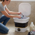 Mini electric folding washing machine in use