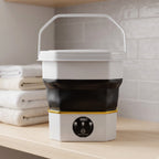Compact electric folding washer standing upright