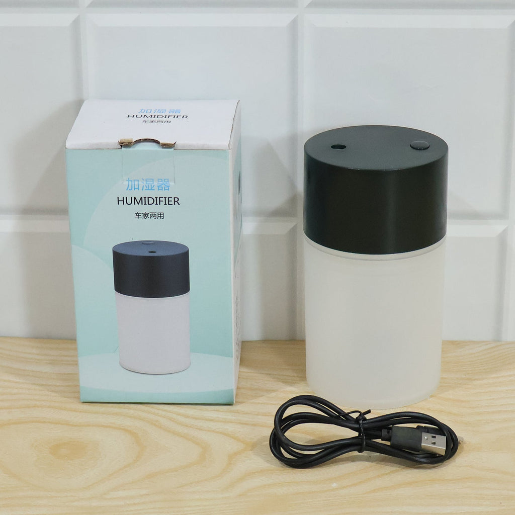 Live photo of mini USB air humidifier with colour box