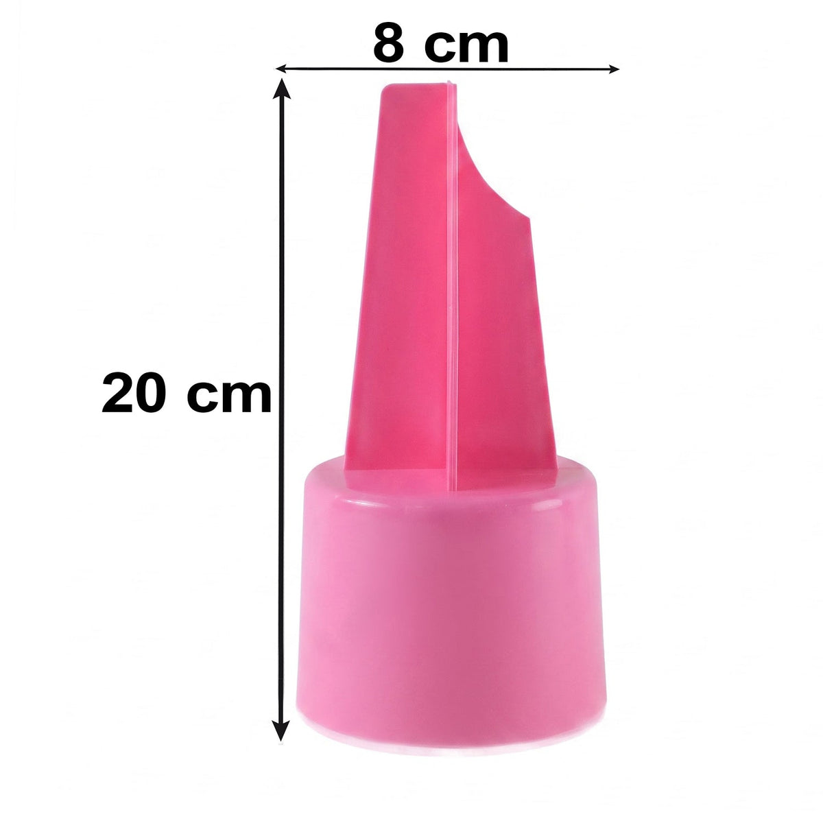 A pink plastic ground stake cup holder on a white background, displaying its dimensions of 20 cm height and 8 cm width.