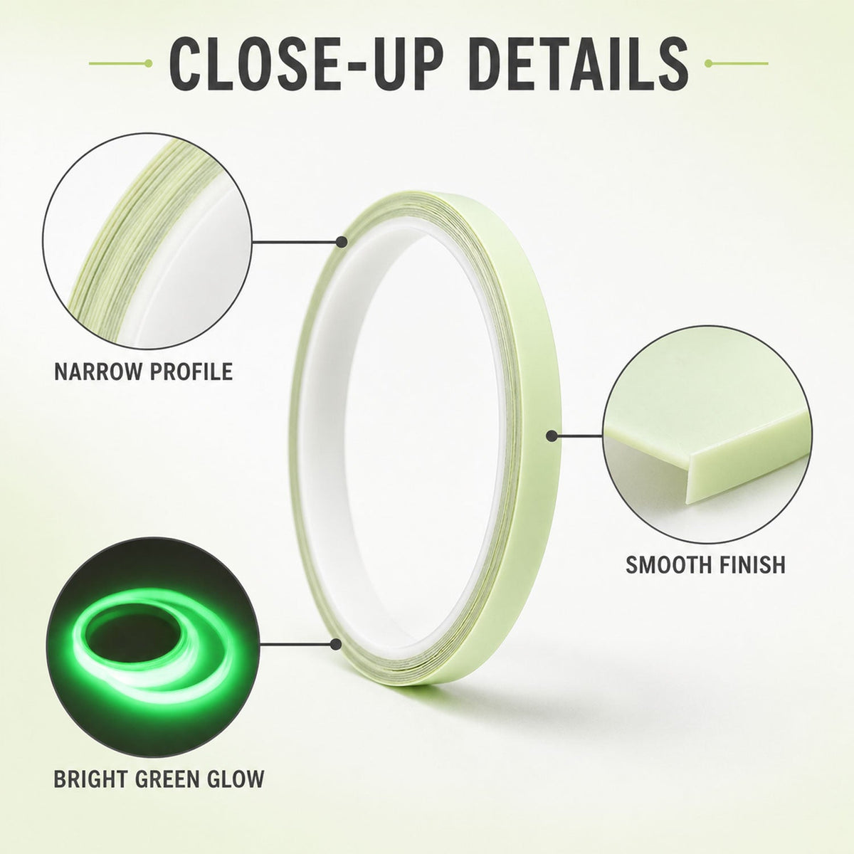 Close up details of flexible fluorescent tape