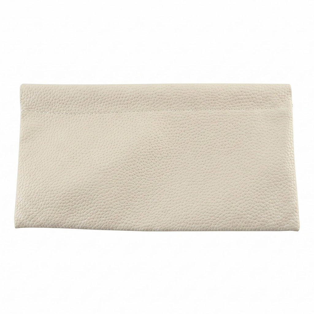 A cream textured faux leather pouch with a subtle textured pattern, presented flat on a plain white background.