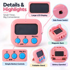 Digital kitchen timer standing on its foldable support