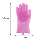 A single pink silicone scrubbing glove with dimensions indicated: 32 cm length and 12 cm width.