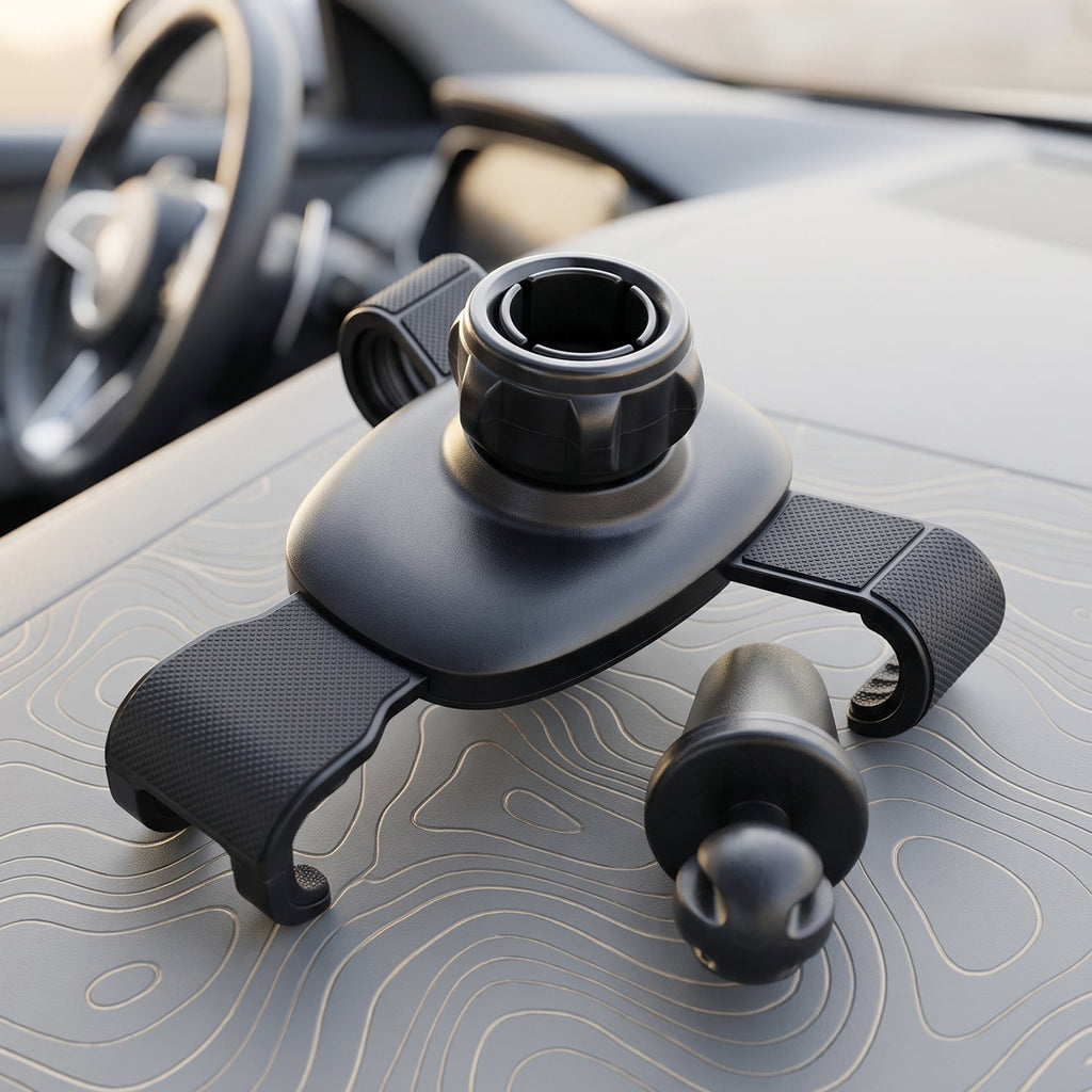 Gravity mount phone holder shown from the side