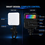 Rechargeable camera light front and back controls