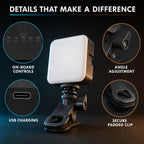 Portable LED camera light control and mounting details
