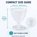 A single transparent eye wash cup with measurement lines indicating an approximate 4 cm rim width and 5.3 cm height.