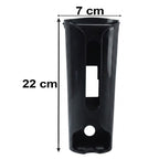 A black plastic bag dispenser with dimensions: 22 cm tall and 7 cm wide.