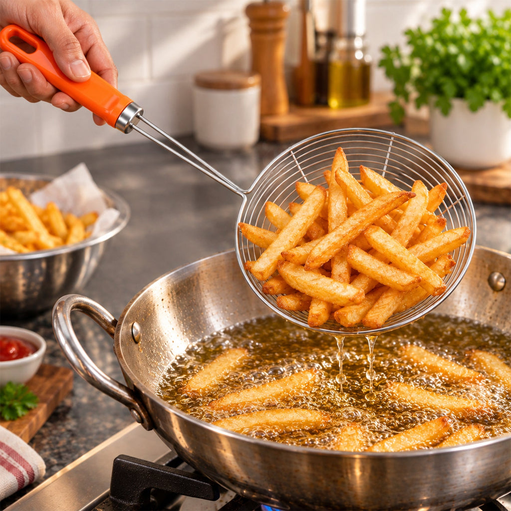 Deep fry skimmer snack strainer