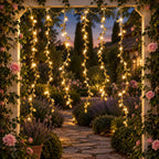 Leaf curtain lights decorating an arch