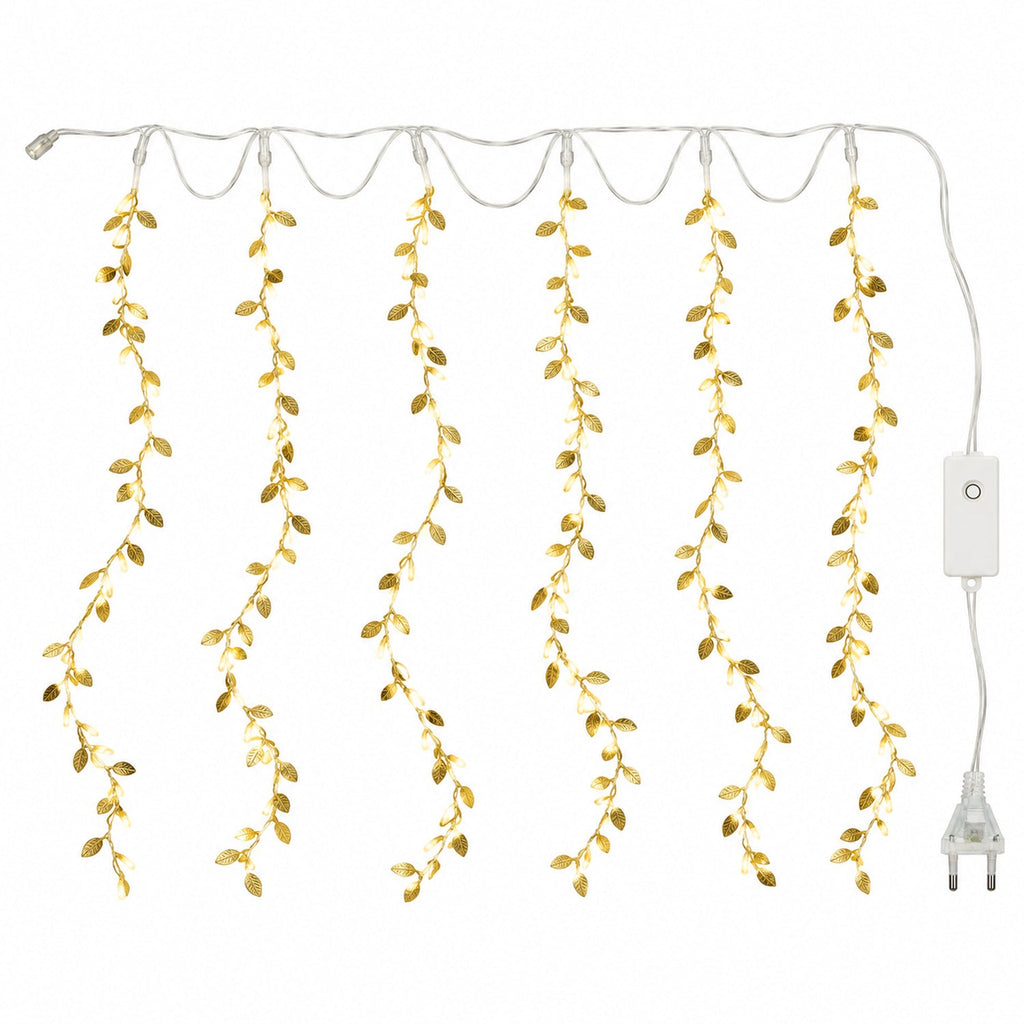 Leaf curtain light with plug and controller on white background