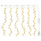 Leaf curtain light with plug and controller on white background