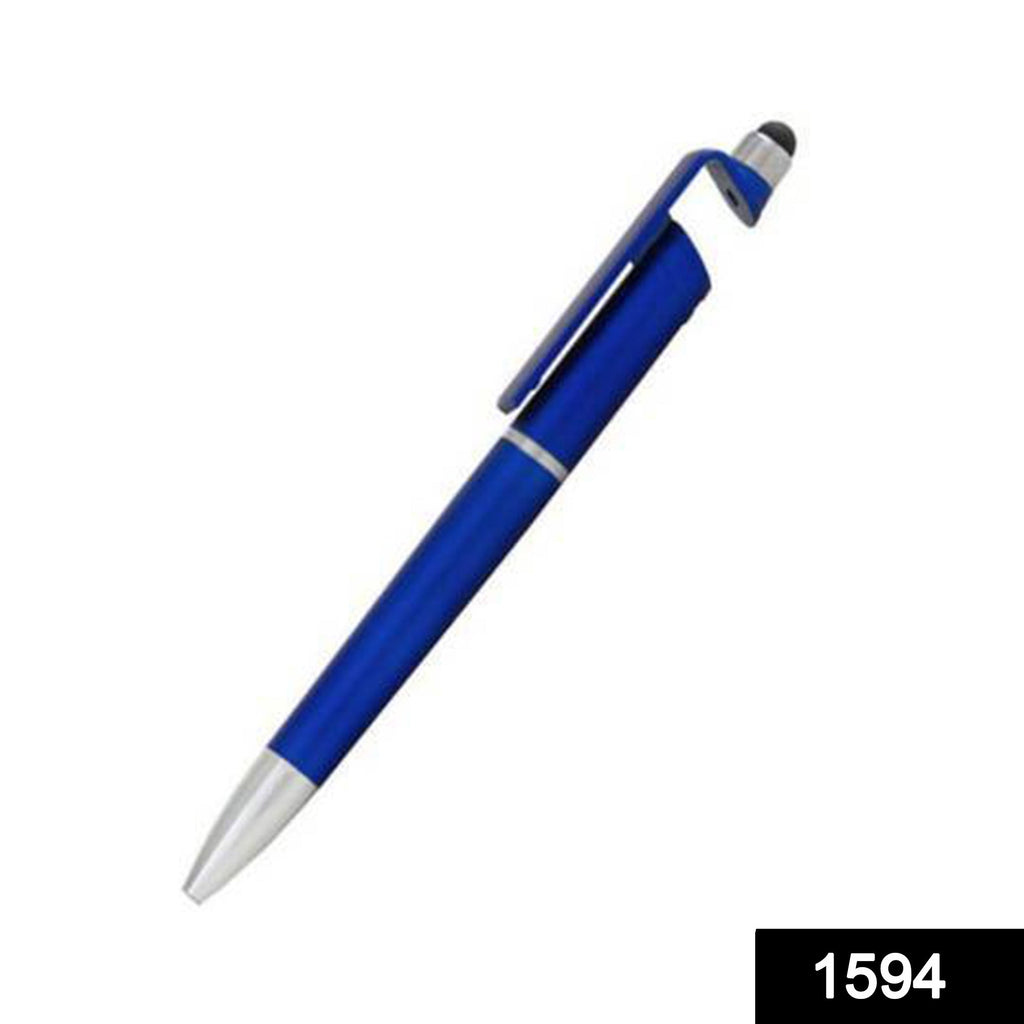 A single blue 3-in-1 stylus pen with a phone stand feature on a white background.