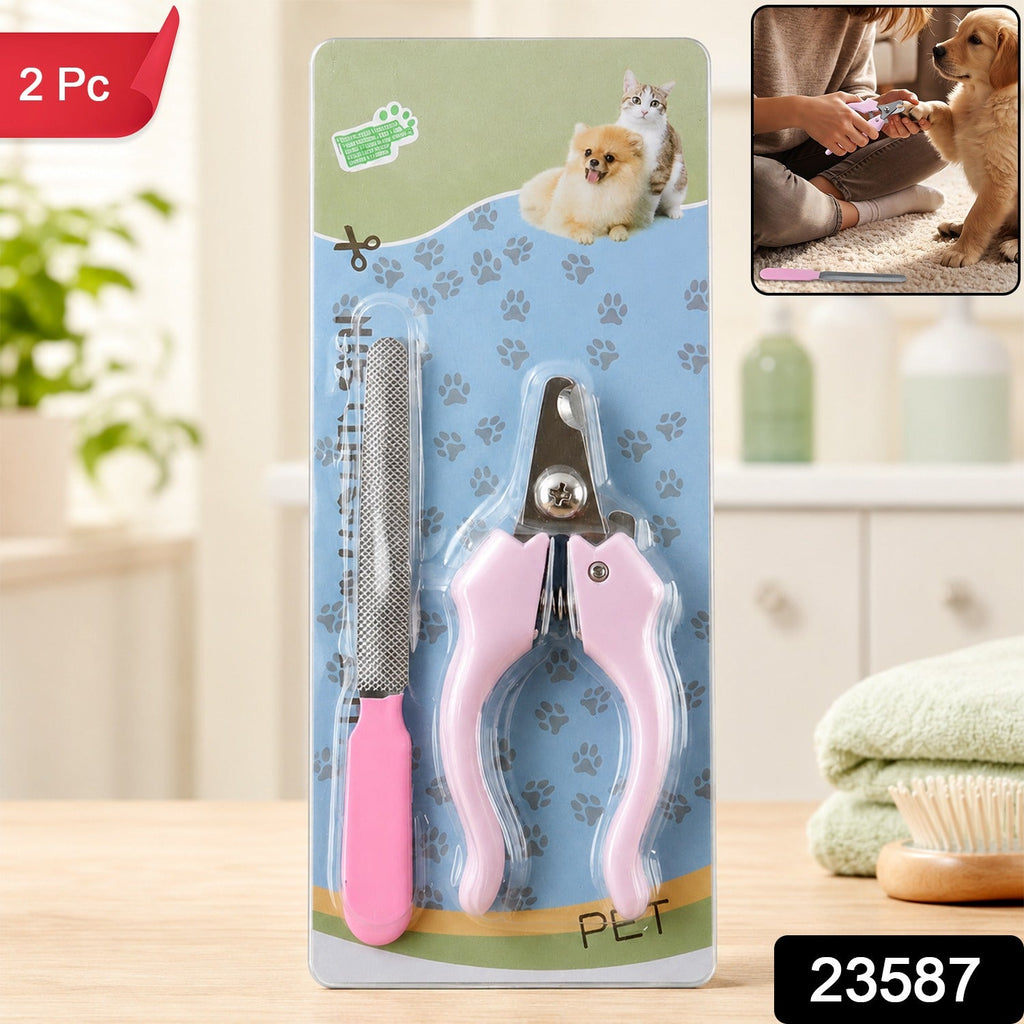 Pink pet nail clipper and filer set in blister packaging with a red "2 Pc" label.