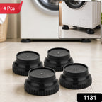 Four black plastic appliance stands on a tiled floor with a washing machine, red "4 Pcs" and black "1131" labels.