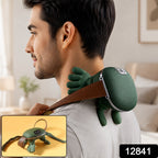 Man wearing a bionic neck massager for neck pain relief and relaxation