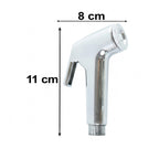 A chrome bidet sprayer head is shown with dimensions of 11 cm height and 8 cm width on a white background.