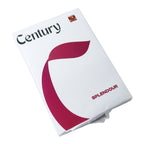 A white ream of Century Splendour paper with a large red C-shaped design on a white background.