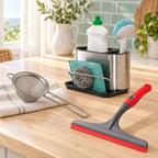 Kitchen Cleaning & Organisation Combo – Sink Caddy, Fine Mesh Strainer & Countertop Wiper