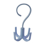 A light blue plastic rotating multi-hook hanger is shown against a plain white background.
