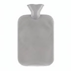 A grey ribbed hot water bottle with a wide neck and textured surface is displayed against a plain white background.