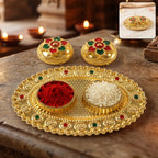 Oval Golden Kankavati Kumkum Holder with Meena Work Border