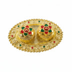 Oval Golden Kankavati Kumkum Holder with Meena Work Border