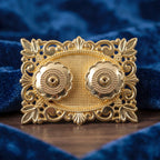 Golden Kankavati Kumkum Holder with Carved Frame and Lids