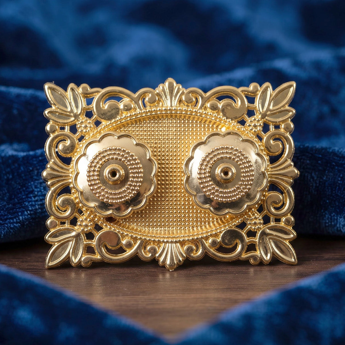 Golden Kankavati Kumkum Holder with Carved Frame and Lids